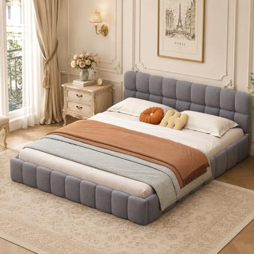 OLIVIBED Polsterbett 160x200 cm, Elegantes Doppelbett mit Rückenlehne & gepolstertem Rand, Jugendbett mit Lattenrost, Bettgestell für Erwachsene und Jugendliche, Leinen, ohne Matratze, Grau