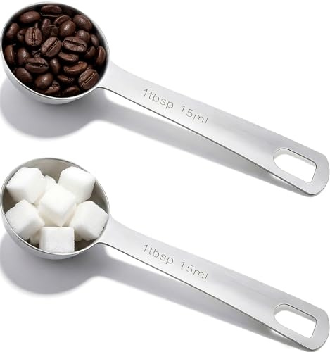 2PCS Tablespoon Measure, Table Spoon Measuring Scoop (Silver, 15ml) | Stainless Steel, Precise Cooking Baking Spices Measurement