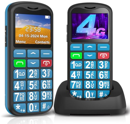 ukuu 4G Telefono Movil para Mayores Libre, Fácil de Usar Teléfono Móvil Basico de Teclas Grandes, Admite Tarjetas SIM Duales, Cable USB Tipo C, Botón SOS, Base del Cargador