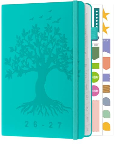 Academic Diary 2026-2027 Week to View A5, August 2026 - July 2027, 26/27 Weekly & Monthly Planner with UK Holidays, Elastic Closure, Pen Loop, Grey Monthly Tabs, Inner Pocket