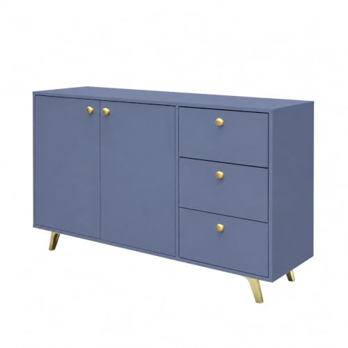 Masseno Kommode GALIO 140 cm Sideboard mit Schubladen und 4 Türen für Wohnzimmer Schlafzimmer Modern 140x41x86 cm Blau