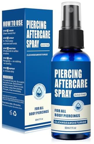 Piercing Aftercare Spray 60ml – TONBAO Sterile Kochsalzlösung für Piercing Pflege, Fine Mist Piercing Spray für Ohr, Nase, Septum & Bauchnabel, Alkoholfreie Tägliche Reinigung
