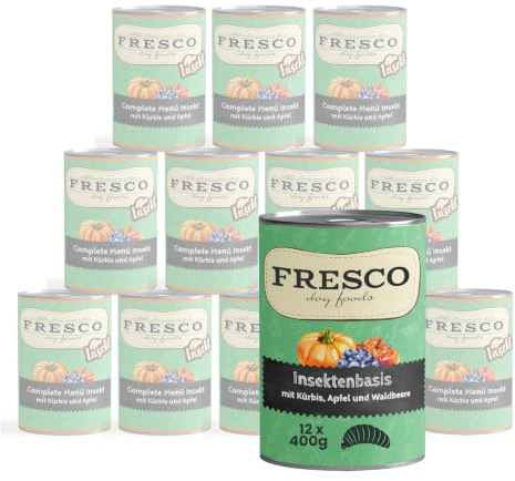 FRESCO Dog NassBarf Insekt 12 x 400g | mit Kürbis, Apfel & Beere | Hypoallergenes Hundefutter Nass getreidefrei | Mono-Protein | Barf Nassfutter für Hunde mit frischem Gemüse | Aus Deutschland