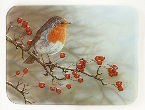 Robin, Premium Chopping Board Worktop Saver Glass with Robin Garden Bird by British Wildlife Artist Robert E Fuller Kitchen Gift 40x30 cm Glass Kitchenware, Home.