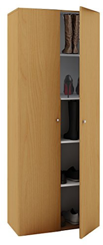 Holz Schrank | Maße B. 70 x H. 178 x T. 40 cm | 5 Fächer | Allzweckschrank | Schuhschrank | mit Zwei Drehttüren – Vandol