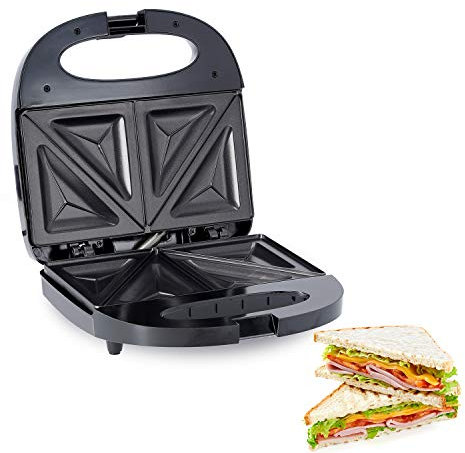 Geepas 750W 2 Slice Sandwich Maker - Cooks Delicious Crispy Sandwiches - Cool Touch Handle, Automatic Temperature Control and Non-Stick Plate - Breakfast Sandwiches & Cheese Snack - 2 Years Warranty