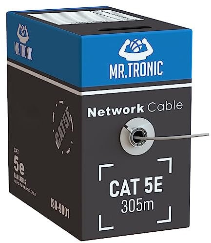 Mr. Tronic Granel Cable Ethernet Cat 5E De 305m, Bulk Cable de Red LAN Para Internet Rápida & Fiable - AWG24 Cat5E Granel, 1 Gbps Internet 100 MHz UTP CCA (305 Metros, Gris)