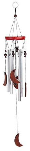 Windspiel für Draußen - Glockenspiel für Garten und Balkon - Holz Klangspiel sorgt für tollen Klang und beruhigende und entspannte Atmosphäre - auch als Vogelschreck (Design 1 - Mond)