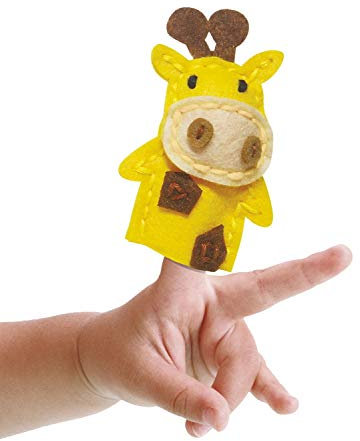 MAMMUT 164002 - Nähset Fingerpuppe, Tier, Giraffe, Komplettset mit vorgestanzten Filzstoffen, Füllwatte, Garn, Stopfnadel und Anleitung, Bastelset für Kinder ab 5 Jahre