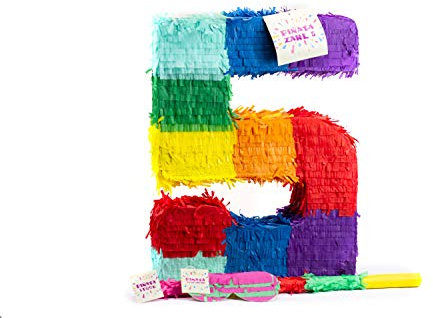 Trendario Zahl 5 Pinata Set, Pinjatta + Stab + Augenmaske, Ideal zum Befüllen mit Süßigkeiten und Geschenken - Piñata für Kindergeburtstag Spiel, Geschenkidee, Party, Hochzeit