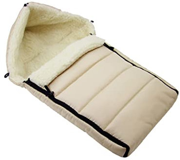 BAMBINIWELT universaler Winterfußsack (90cm), auch geeignet für Babyschale, Kinderwagen, Buggy, aus Wolle UNI liniert (beige)