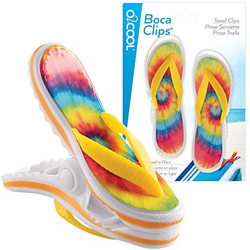 O2COOL Bocaclips – Strandtuch-Clips für Strandkörbe, Terrasse und Pool – Tie Dye Flip Flop, 2 Stück