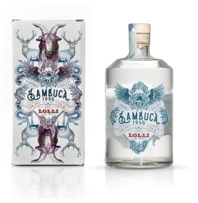 Liquore artigianale Sambuca Lolli Limited Edition con astuccio serigrafato. Bottiglia da 700 ml. 40% vol.