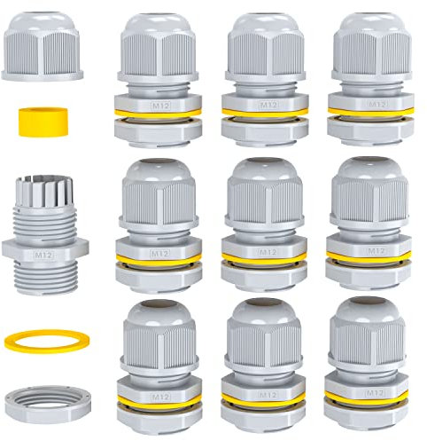 PEBA® Pressacavi Connettori Impermeabile IP68, 3-6.5mm Giunti Passacavi in Nylon Regolabili Connettori Pressacavi Elettrici M12/PG7 Passacavo con Controdado per Cavi Giardino(Grigio)