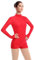 FYMNSI Damen Langarm Ballettanzug Ballettbody Sport Tanz Body Gymnastikanzug Trikot Bodysuit Einteiler Turnanzug Leotards Overall Stehkragen Einfarbig Elegant Bodies Ballett Langarmbody Rot XL