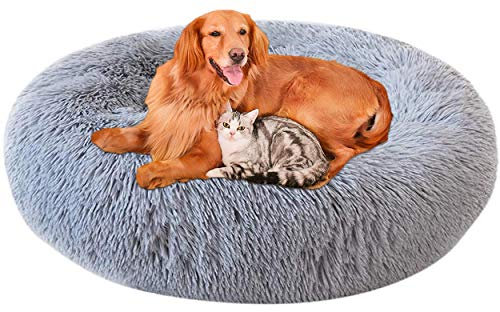 LINRUI XL Hoch Hundesofa Orthopädisch Antistress Waschbar Rund Hundebett für Große Grosse Mittelgroße Hunde XL Oval Donut Labrador Hundehöhle Kuschelig Hundekissen Memory Foam Grau