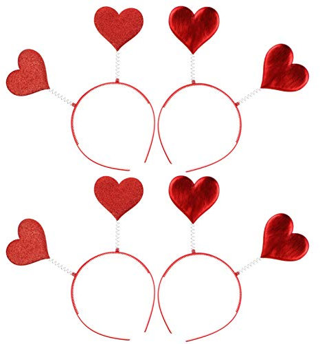 Minkissy Liebe Herz Stirnbänder 4 Stück Valentinstag Rote Herz Kopf Boppers Romantische Haarreifen für Frauen Mädchen