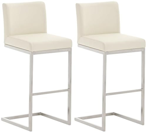 CLP 2er Set Barhocker Paros I Freischwinger Barstuhl I Kunstleder-Bezug I Edelstahl-Gestell, Farbe:Creme