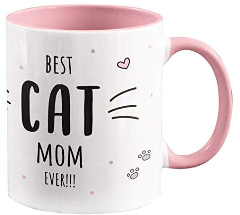 Personalisierte Kaffee-Tasse [Best Cat Mom] oder stolzer [Best Cat Dad] personalisierte Geschenke für Katzenbesitzer - 330 ml - verschiedene Designs (Katzenmama - Rosa)