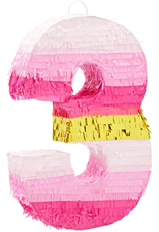 BLUE PANDA Pinata Nummer 3, Rosa und Gold, für Mädchen, Party-Dekoration, klein, 41,9 x 27,9 x 7,6 cm