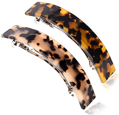 2 Pièces Grande Barettes Cheveux Femme Chic,Rectangle Barrettes Cheveux Pince À Cheveux Barrettes Clip Français,Automatique Barrettes Cheveux Epais,2 Couleurs