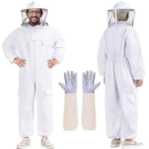 Professional Bee Suits for Men Women Sting Proof with Round Veil, Sting-Proof Full Body Protection Beekeeping Suit with Glove, Safety Ventilated Bee Keeper Suit(Beekeeper Gear)