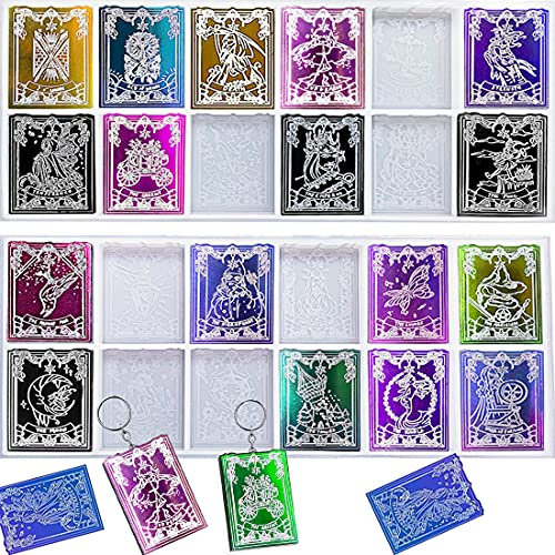 Voyyphixa 2 Pièces Carte Tarot Moules à Résine Epoxy Tarot Moule de Jeu Resine Pendentif Moules en Silicone Bricolage pour Porte-clés Artisanat d'ornement (tarot card mold)