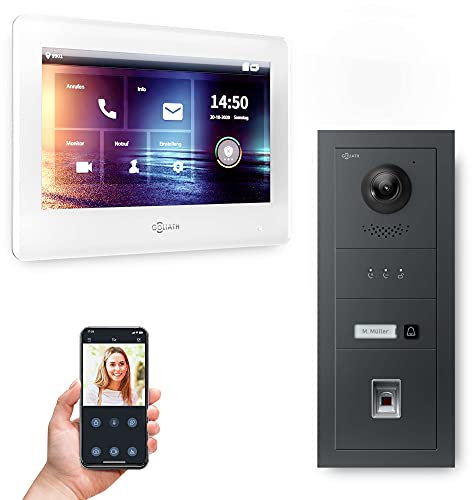 Goliath Hybrid | 2-Draht | Full-HD Video Türsprechanlage | App | 1-Fam | 1 x Full-Touchscreen 7 | Aluminium Unterputz Türstation | + Fingerprint | 180° Ultra-Weitwinkel | AV-BUS-638
