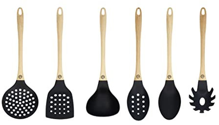 Masterchef Kitchen Utensils Set 6 Piece Cooking Tools Made from Non Scratch & Heat Resistant Material with Stylish Wood-Look Soft-Touch Handles, Plastic