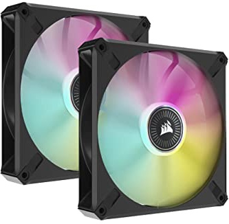 Corsair iCUE ML140 RGB ELITE, 140 mm Ventilador PWM de Levitación Magnética con Lighting Node CORE (Tecnología AirGuide, Funciona a Velocidades 1.600 RPM) Paquete de 2 Unidades, Negro (CO-9050115-WW)