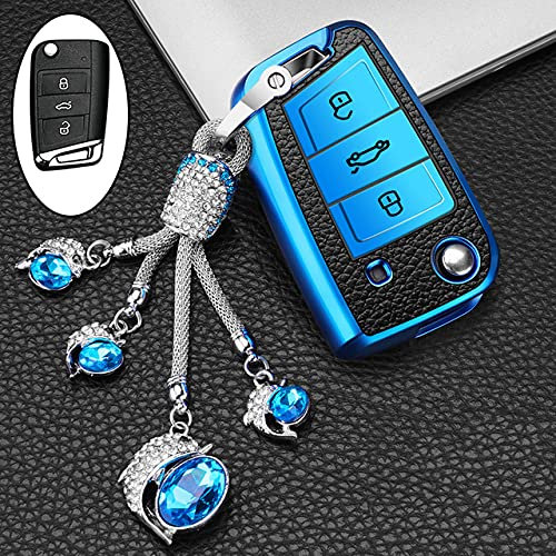 MELTSUN Étui pour clé de Voiture en Cuir TPU coloré, adapté pour Volkswagen VW Golf 7 mk7 Seat Ibiza Leon FR 2 Altea Aztec Skoda Octavia A7, B, Porte-clés Bleu