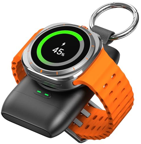leQuiven Caricabatteria Portatile per Orologio per Samsung Galaxy Watch Ultra/7/6/6 Classic/5/5Pro/4 Classic LTE/Watch 3 LTE/Active 3, Caricatore Magnetico per Portachiavi 1400mAh per Samsung