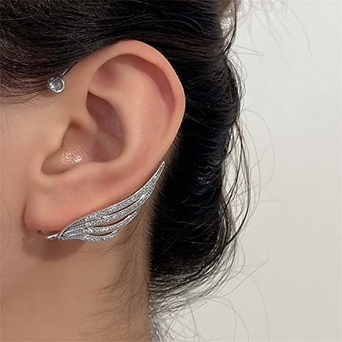 Inateannal Feder Ohrmanschette Ohrring Cubic Zirkonia Winkel Flügel Ohr Wrap Crawler Ohrring Ohrclip Nicht Durchbohrt Ohrring Schmuck Für Frauen Teenager Mädchen