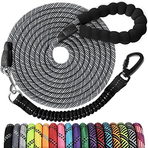 Long Dog Leash 10 FT: Heavy Duty Rope Leashes for Dogs Training with Swivel Lockable Hook Reflective Threads Bungee and Padded Handle - Dog Lead for Large Small Medium Dogs Outside Walking Hiking Grey