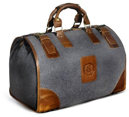 Wasserabweisend Canvas Crazy Horse Leder Reisetasche 35L Trim Unisex Handgepäck Weekender Tasche Sporttasche für Reise Wochenende Urlaub FB8151 (Grau)