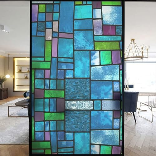 Europäische Kirche Fensterfolie Privatsphäre Buntglas Fensteraufkleber statische Haftung dekorative mattierte Fensterfolien UV-blockierende gedeckte Farben Fensterabdeckungen (O, 60 x 160 cm B x H)