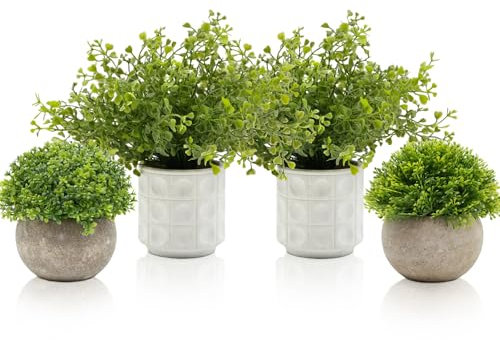YVONNEYI 4 Stück Künstliche Pflanzen, Mini Kunstpflanze, Künstliche Pflanzen Plastik für Schlafzimmer Badezimmer Küchen Zuhause Innen Deko (012, 4 Stück)