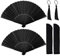 2pcs Black Hand Fan, Foldable Hand Fan, Summer Fan Folding Fan, Chinese Style Wedding Hand Fan With 2pcs Fan Storage Bag, 2pcs Black Tassel Accessories