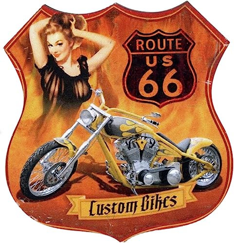 Magnete Calamita Route 66 Sagomata Stile Vintage per Frigorifero/Garage/Bar. Stampa su Legno