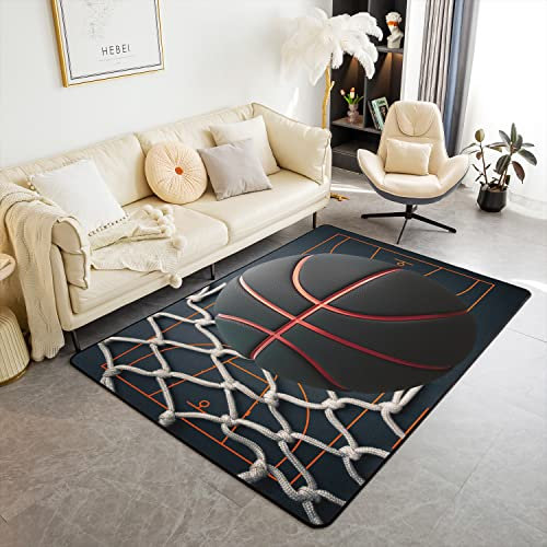 Basketball Bodenmatte Home Wetterfest Dekor Durable Indoor Entry Teppich Sports Thema Basketball Court Welcome 3D Ball Muster Teppich 100x150cm Weich Teppich Livingroom Eingang für Küche und Balkon