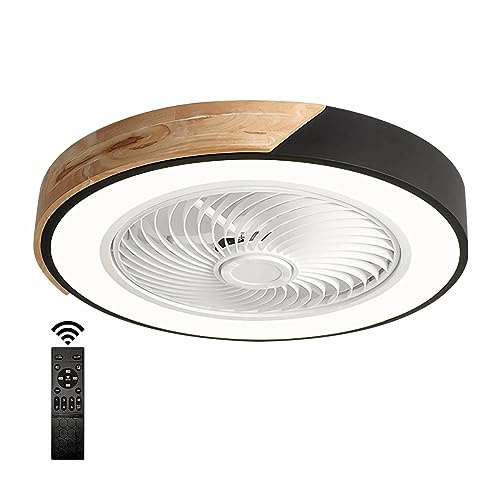 Moderner Deckenventilator mit Licht, Deckenventilator mit Beleuchtung und Fernbedienung, LED Dimmbar, 3-farbig, Rund Hölz Deckenleuchte mit Ventilator für Wohnzimmer Schlafzimmer Innendeckenventilator