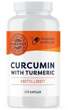 VIMERGY Curcumin, Flüssiggefüllte Kapseln, 270 Stück, Vegan | Pflanzliches Präparat in flüssigkeitsgefüllten Weichkapseln. Vegan, gentechnik- und glutenfrei. Formuliert ohne Zucker.