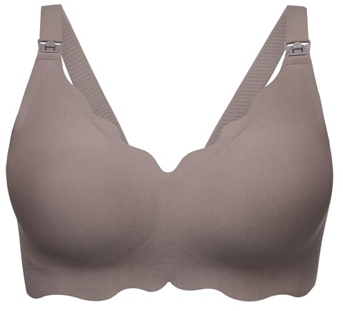 Angelhood 5-pack kvinnors moderskaps- och amnings-bh, sömlös, trådlös, natt-bh med bh-förlängare, Grå, L