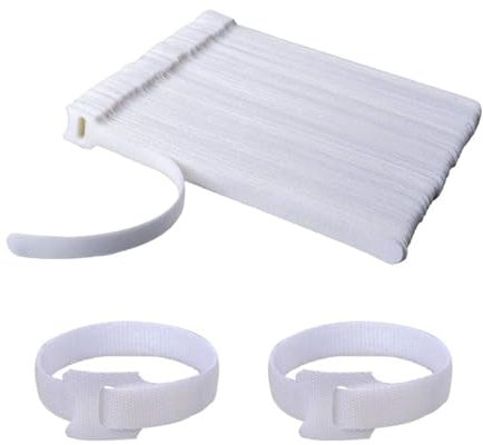 50 Stücke Klettband Kabelbinder Klett Kabelbinder Wiederverschließbar Kabelbinder mit Klett für Zuhause Büro Auto PC TV Kabel Weiß
