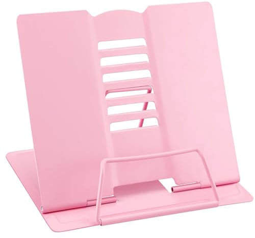 Buchständer, Buchständer Metall, Verstellbarer Leseständer für Lesen, Multifunktionales Metall-Lesegestell, Zusammenklappbarer Kinder Buchständer für Küche Arbeitszimmer Büro Schule (Rosa)