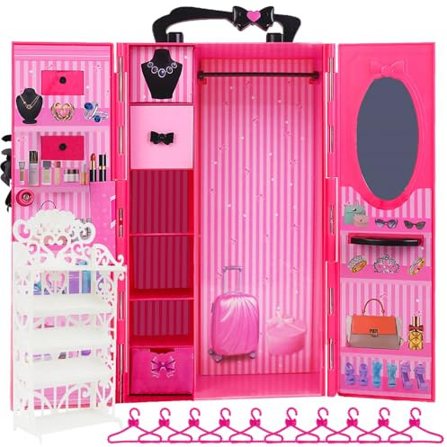 Toclsixz Armario para muñecas de 30 cm para Ropa y Accesorios de muñecas, Incluye Armario, Zapatero, Perchero (Armario)