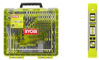 Ryobi RAKDD100 Drilling + Driving Kit (100 Piece) & RTL23CM 230mm Torpedo Level, Yellow