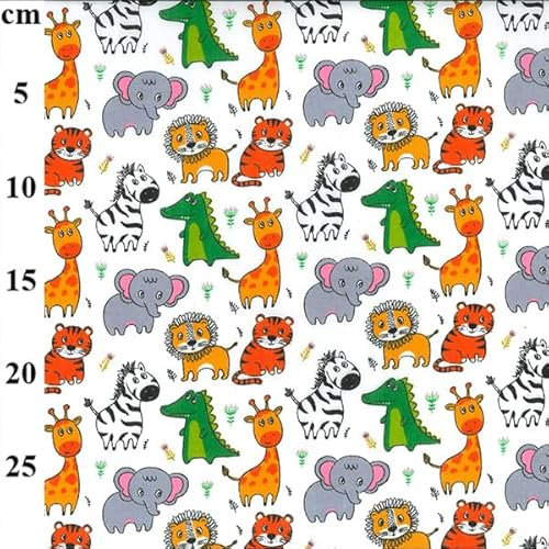 Baumwollstoff mit Tier-Cartoon-Motiv, bedruckt, 100 % Baumwolle, 100 % Baumwolle, Meterware Ideal für Kinderstoffe, Basteln, Nähen, Patchwork und Schneidern, mehrfarbig