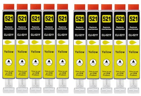 10 XXL Druckerpatronen kompatibel zu Canon CLI-521 Y Gelb | für PIXMA IP3600 IP4600 IP4600x IP4700 MP540 MP540x MP550 MP560 MP620 MP620B MP630 MP640 MP980 MP990 MX860 MX870