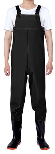 IQYU Pantaloni da pescatore, impermeabili, con stivali, da uomo, impermeabili, in neoprene, per esterni, estivi, da lavoro, da lavoro, per la pioggia, da pesca, Nero , 39